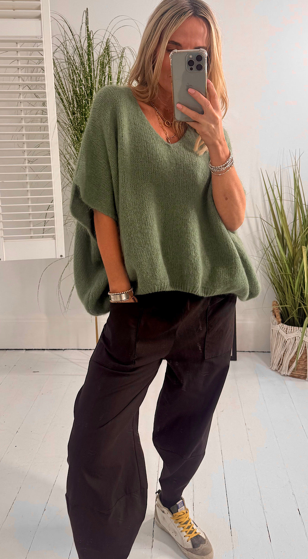 Soft short sleeve knit green