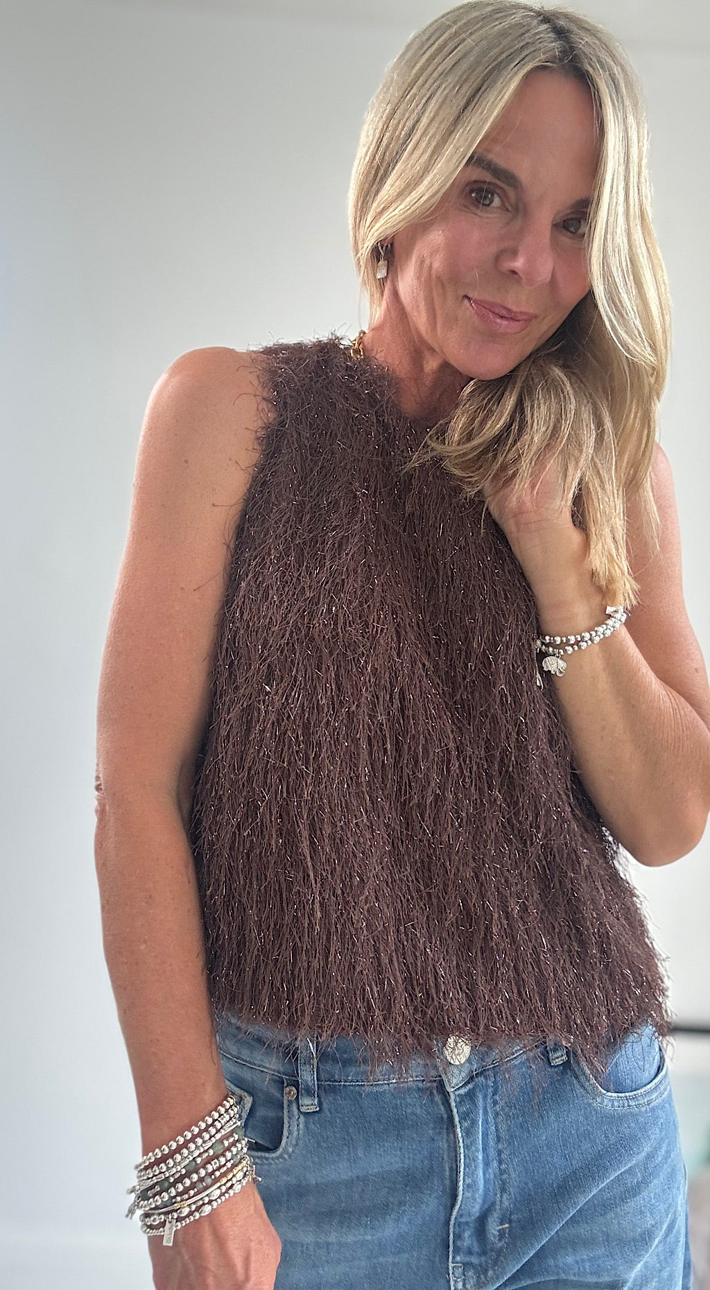 Retro Shimmy Top - brown
