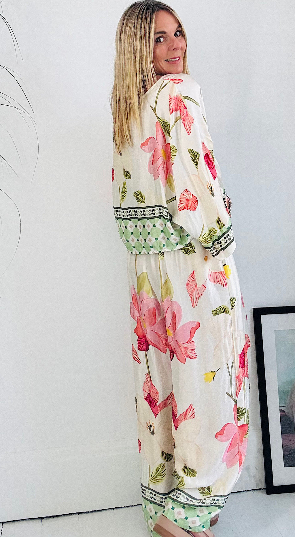 Satin Flower Print Suit