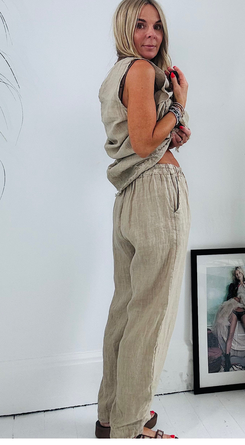Peg linen pant stone