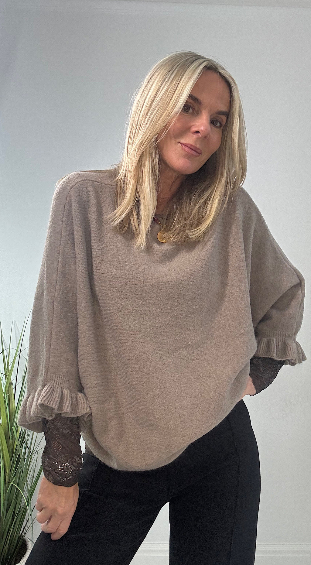 Frill Sleeve Knit - stone