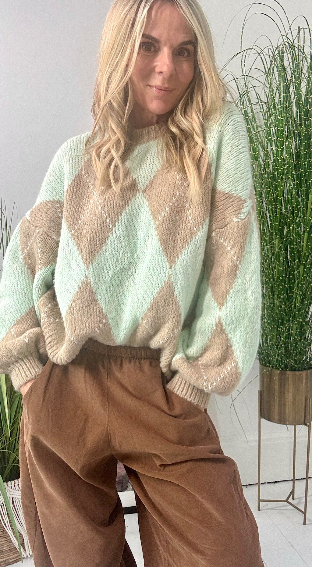 Harlequin knit pistachio