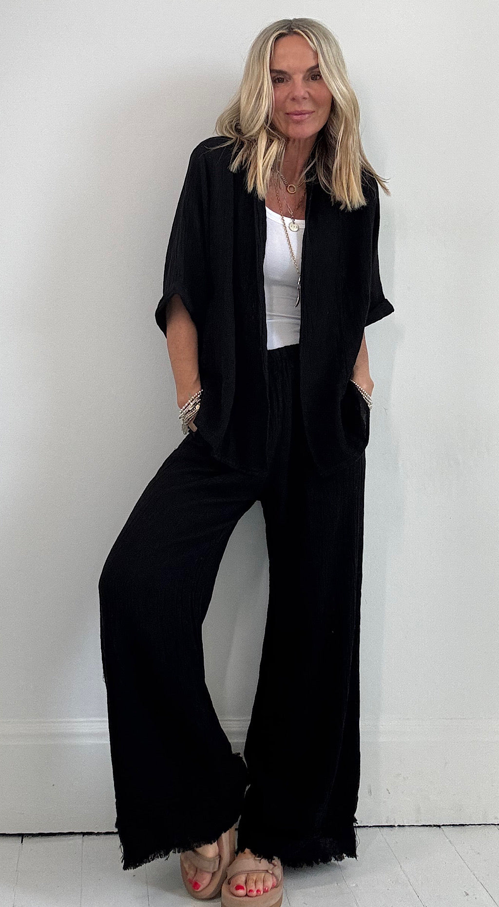 Linen Tea Bag Pant - black