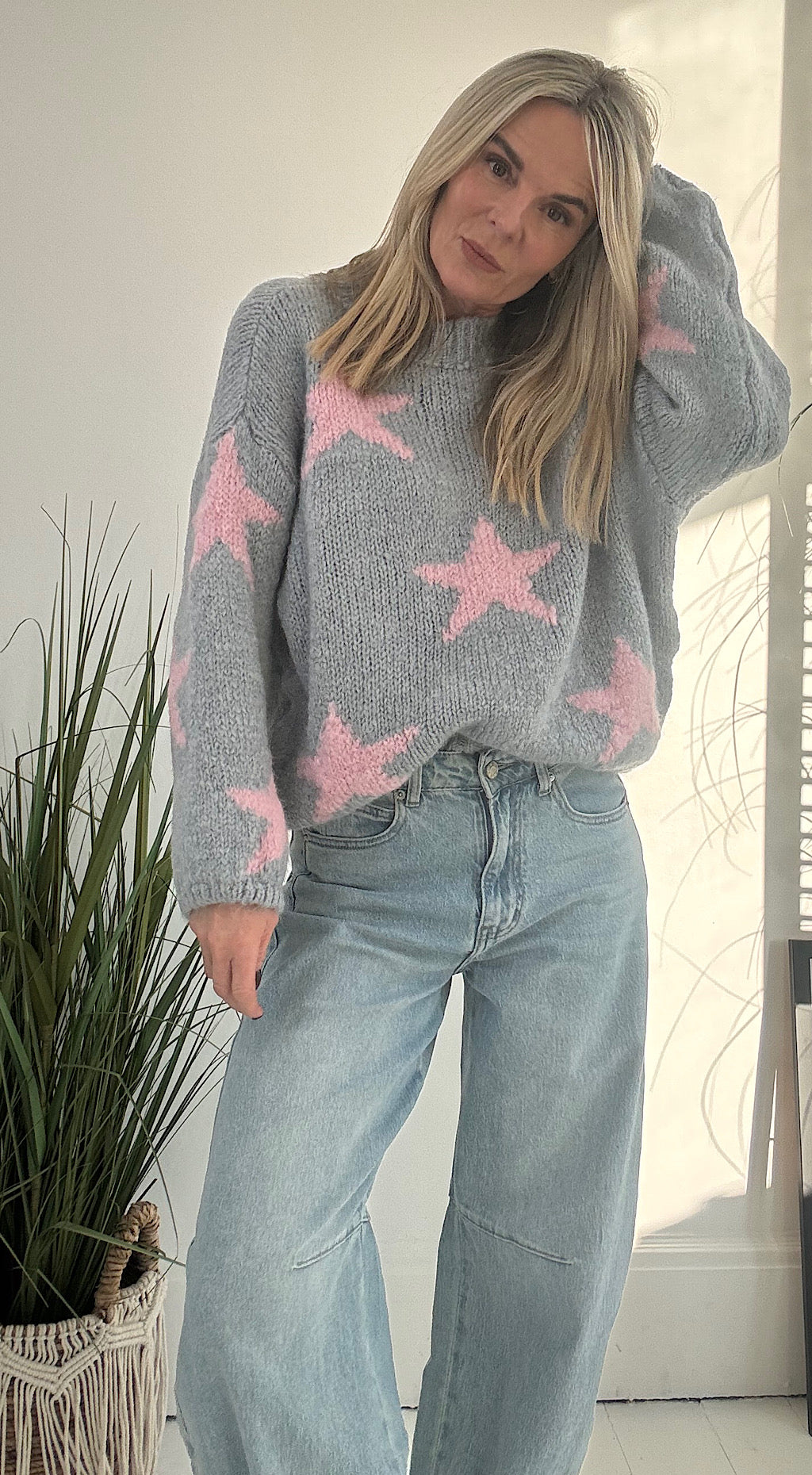 Star knit grey/ pink