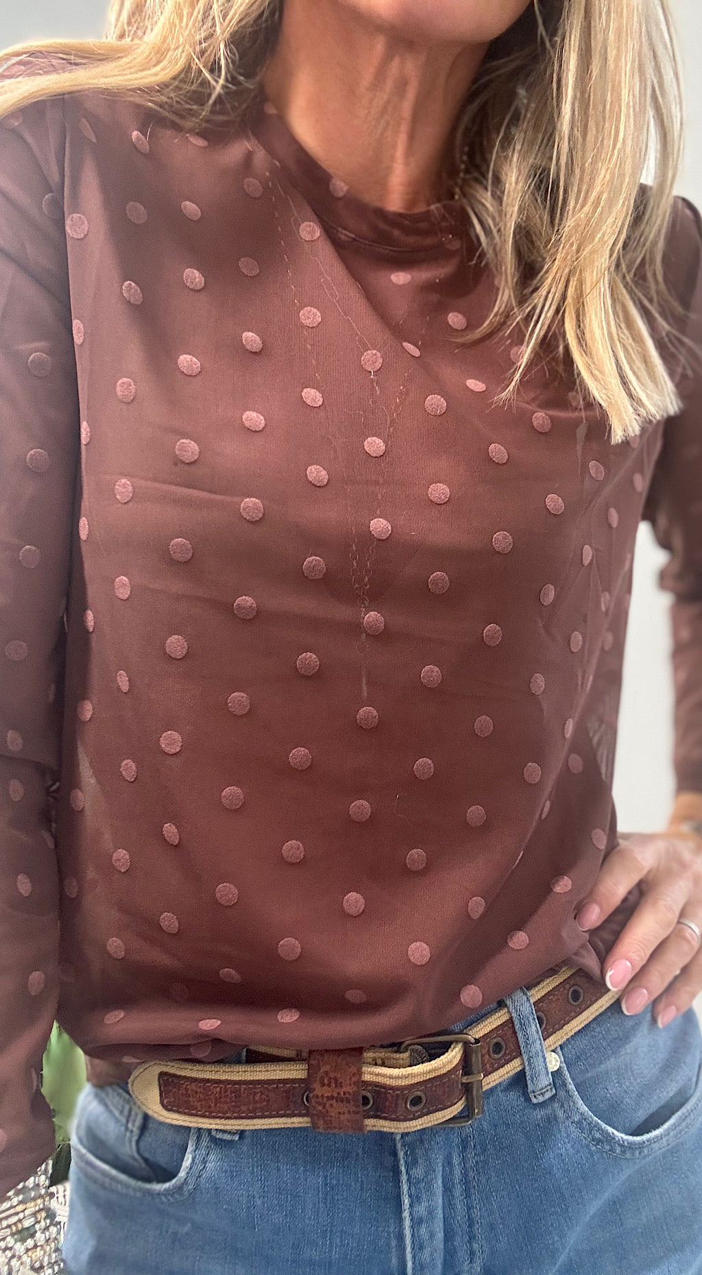 Dotty Mesh Top - chocolate