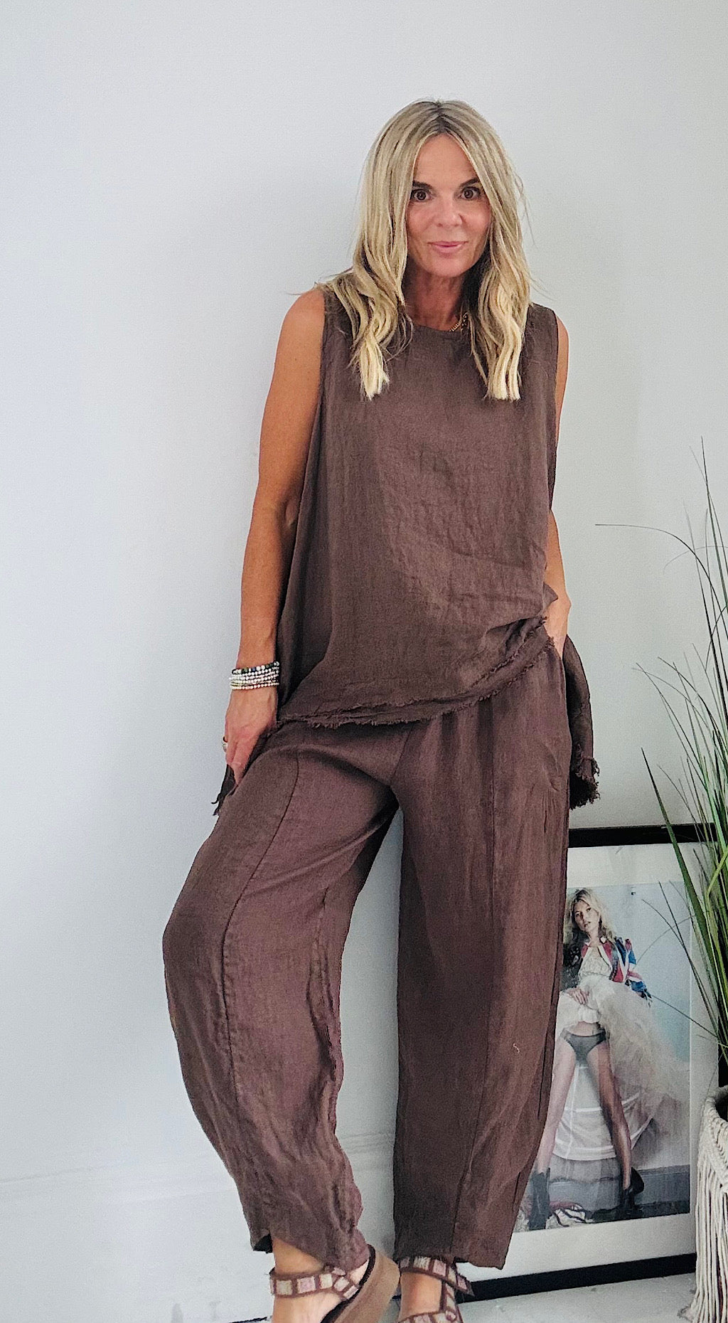 Peg pant linen chocolate