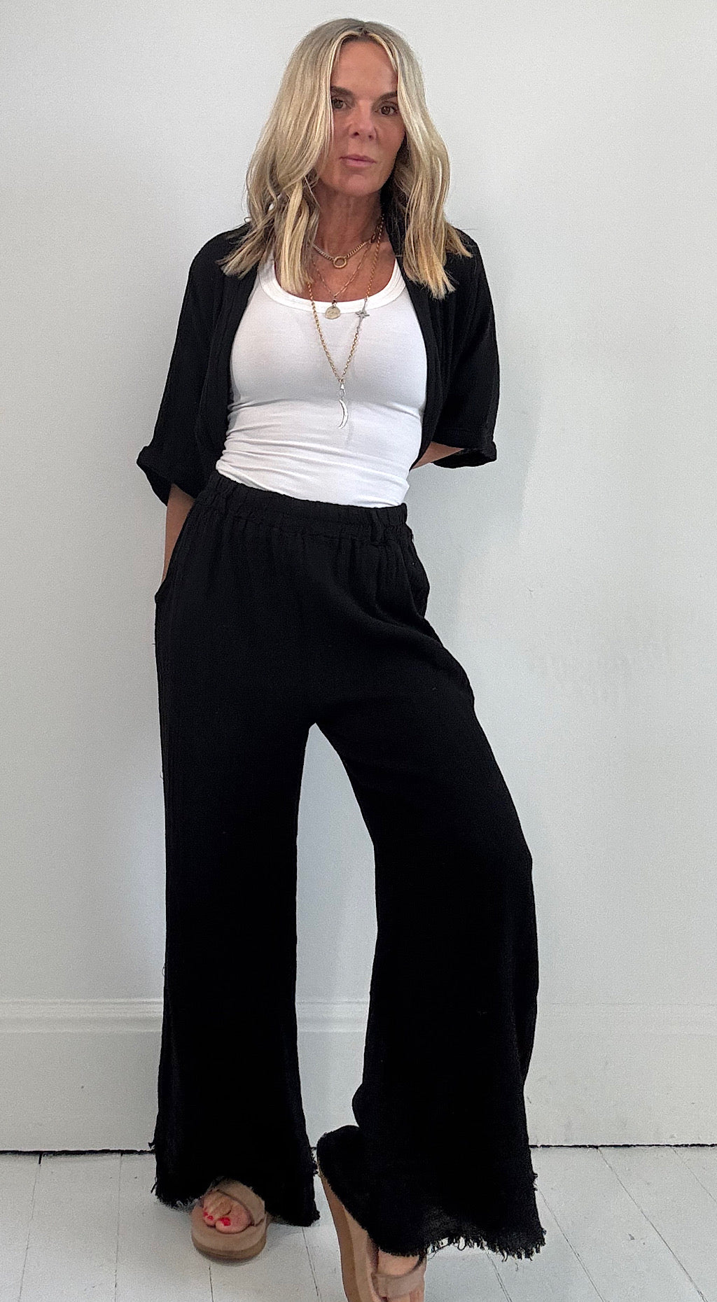 Linen Tea Bag Pant - black