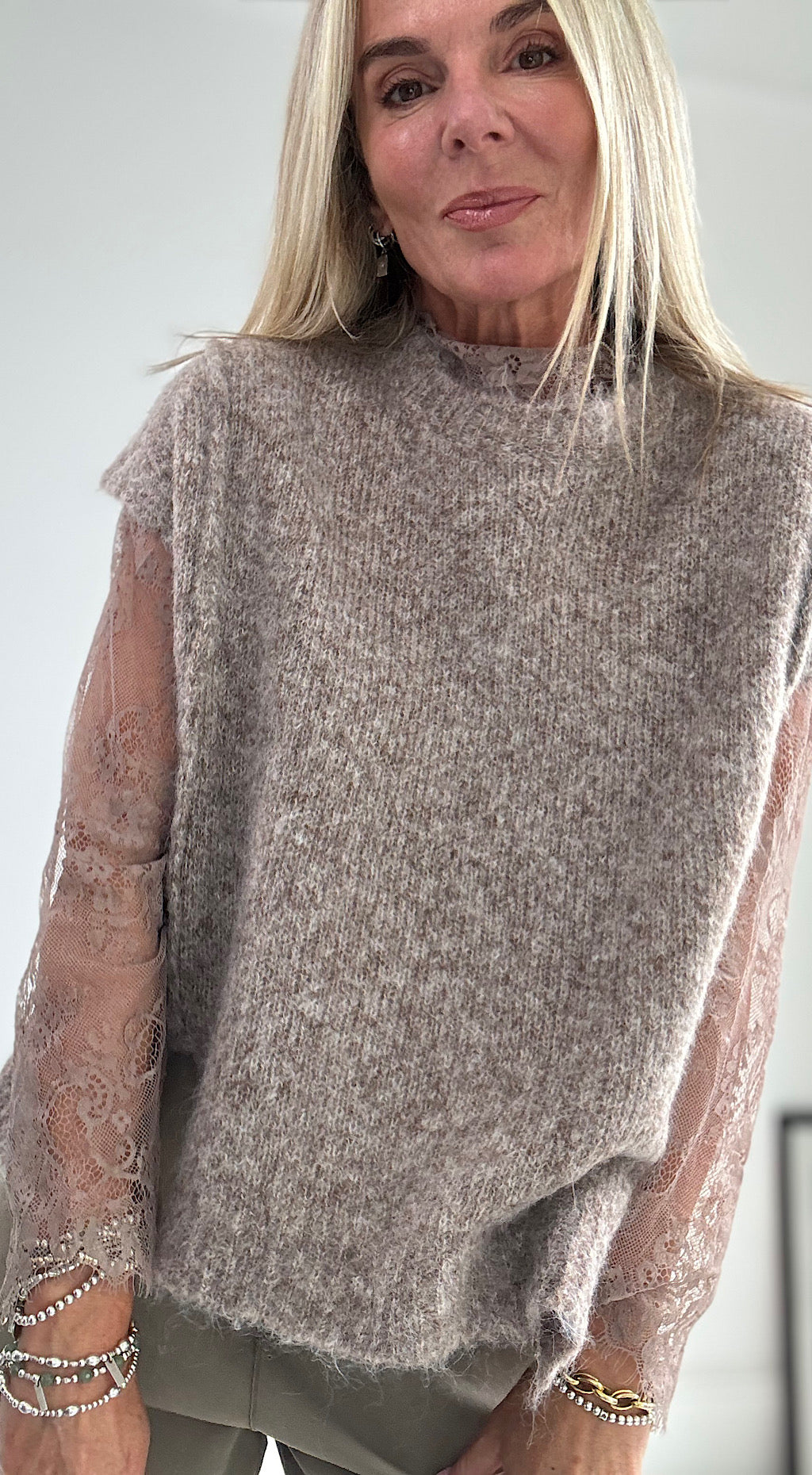 Lace Sleeve Knit - mocha