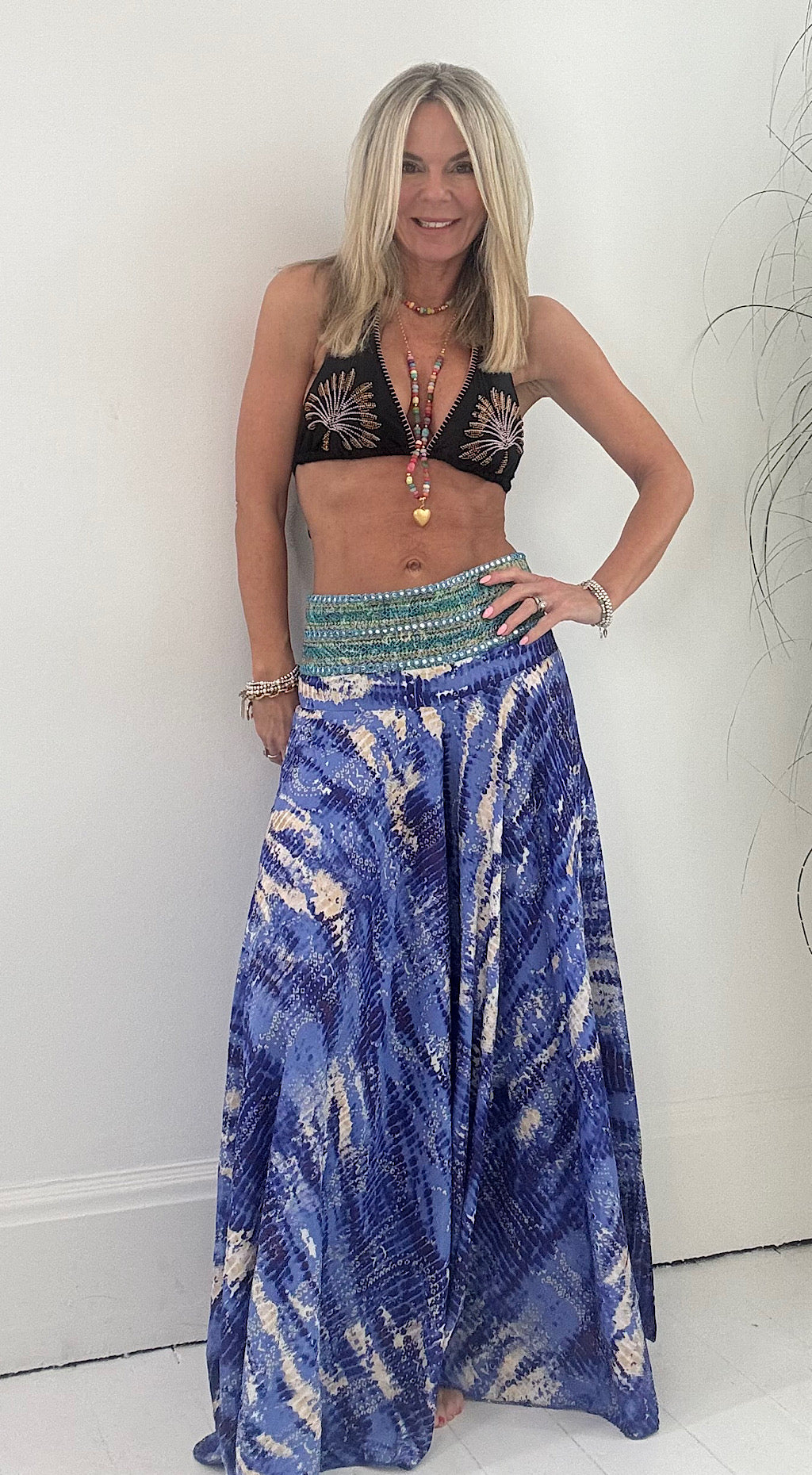 Indian silk pants blue tie dye