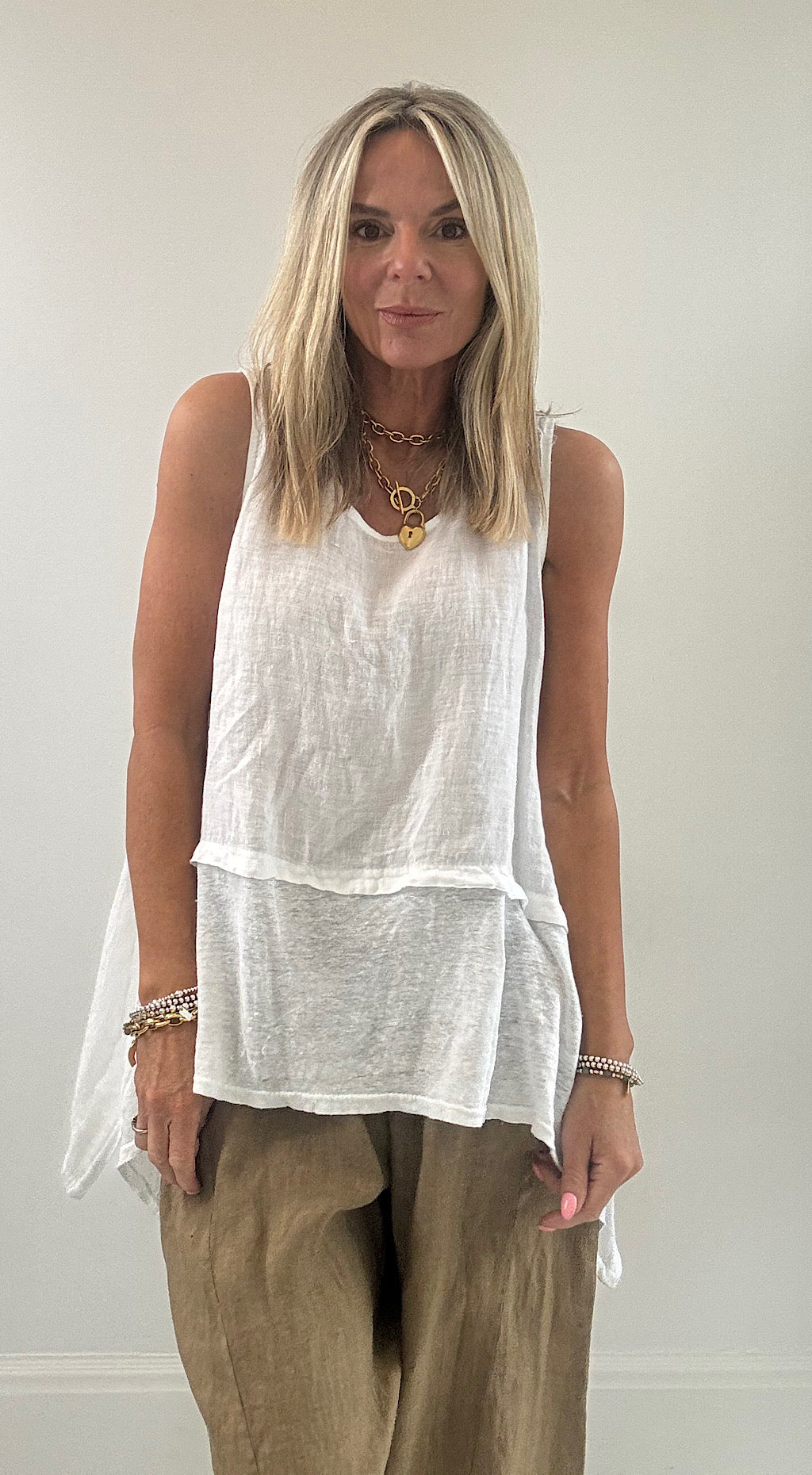 Long line drape top white