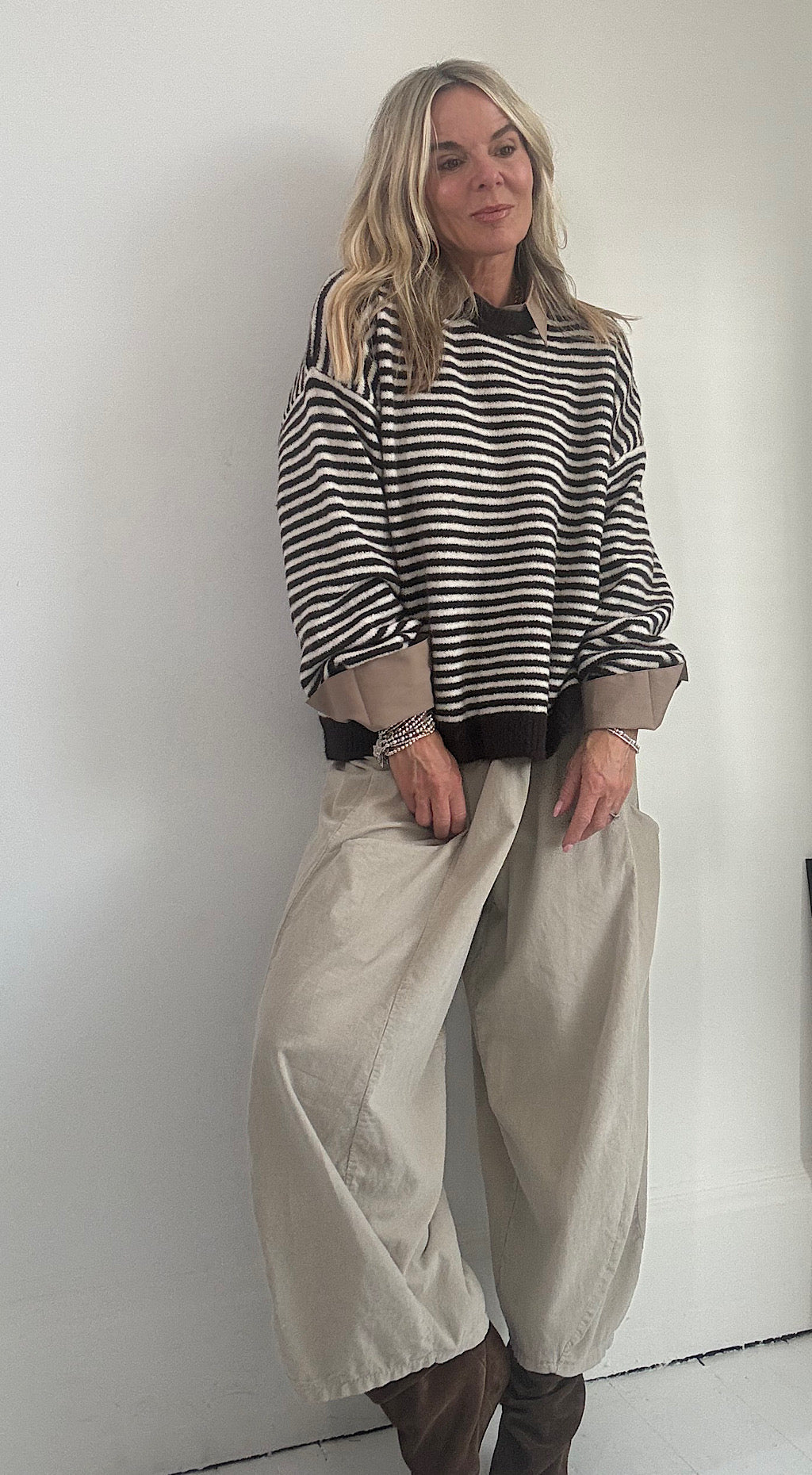 Amour Stripe Soft Knit - choc/cream