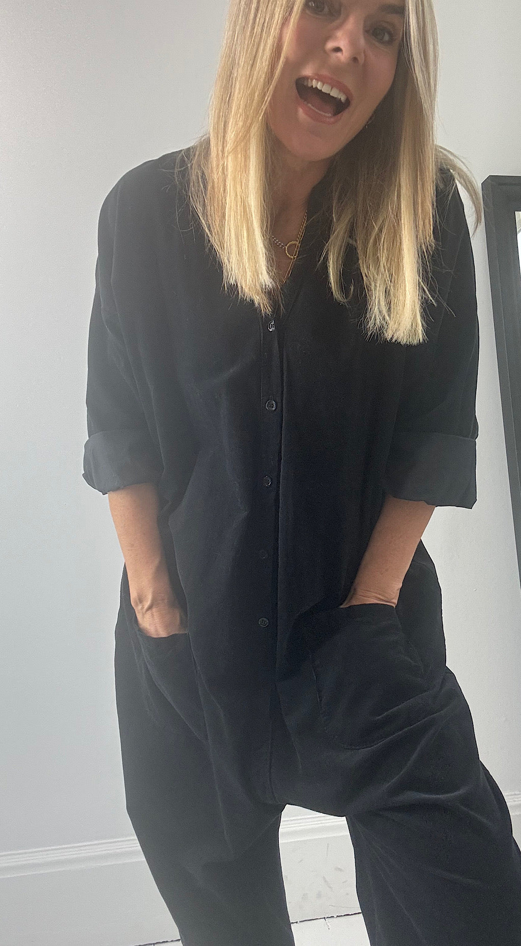 Cord boiler suit black