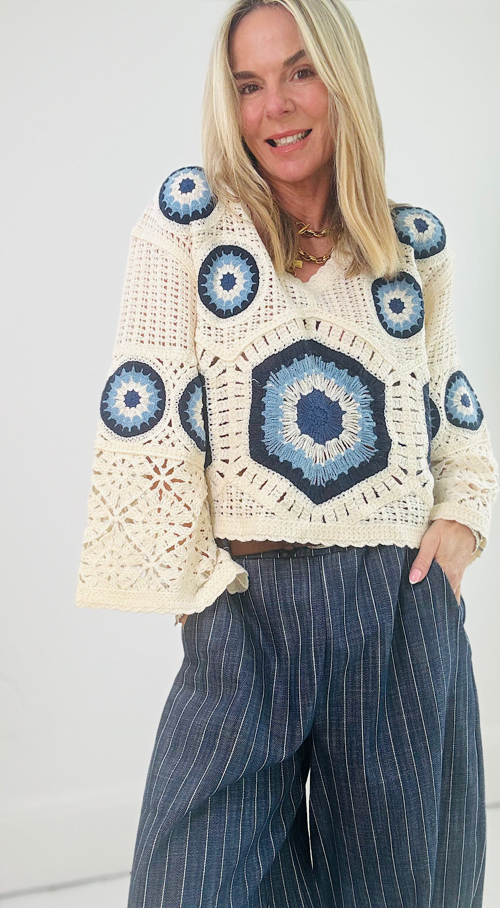 Hippy chick knit blue print