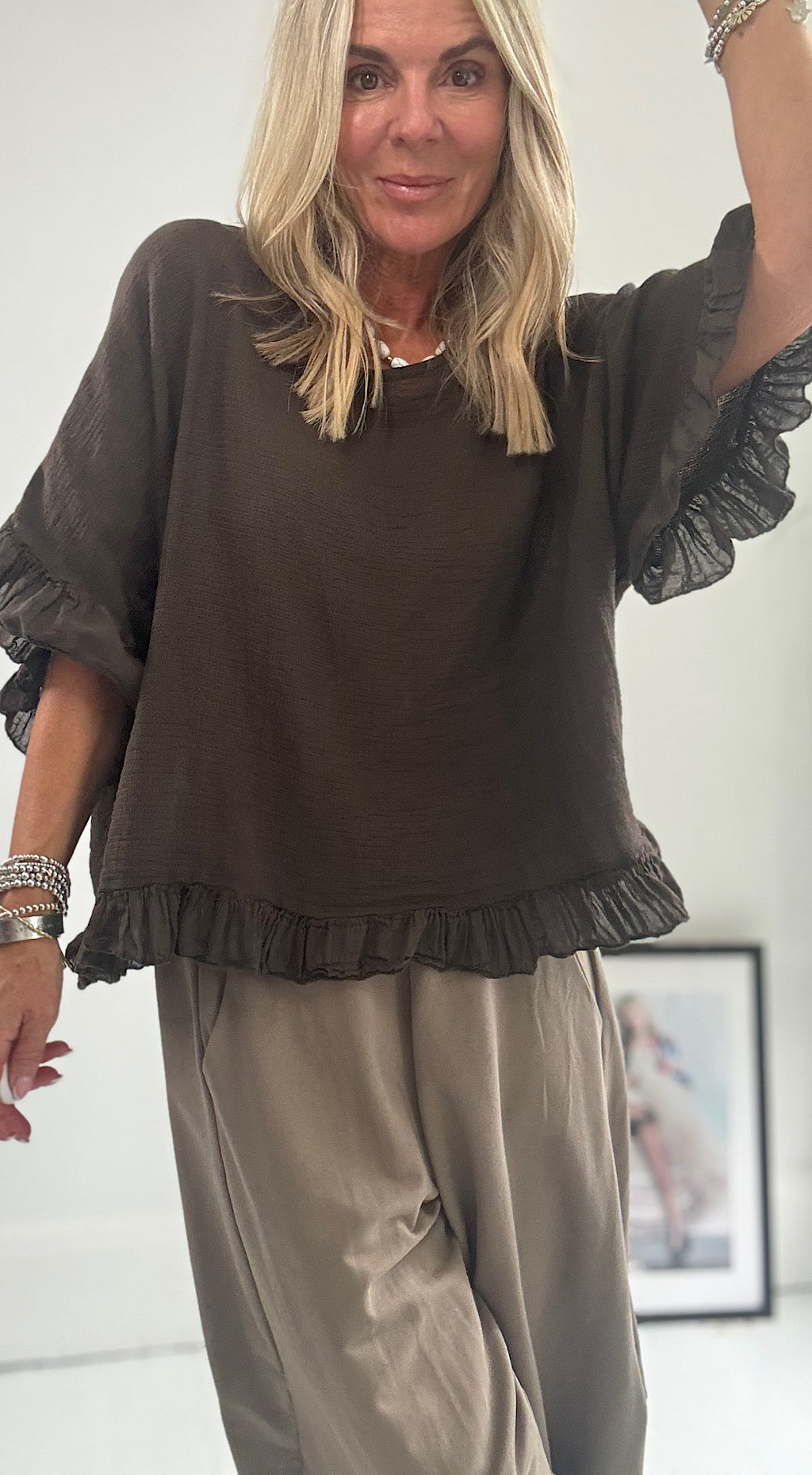 Tea Bag Linen Top - Chocolate