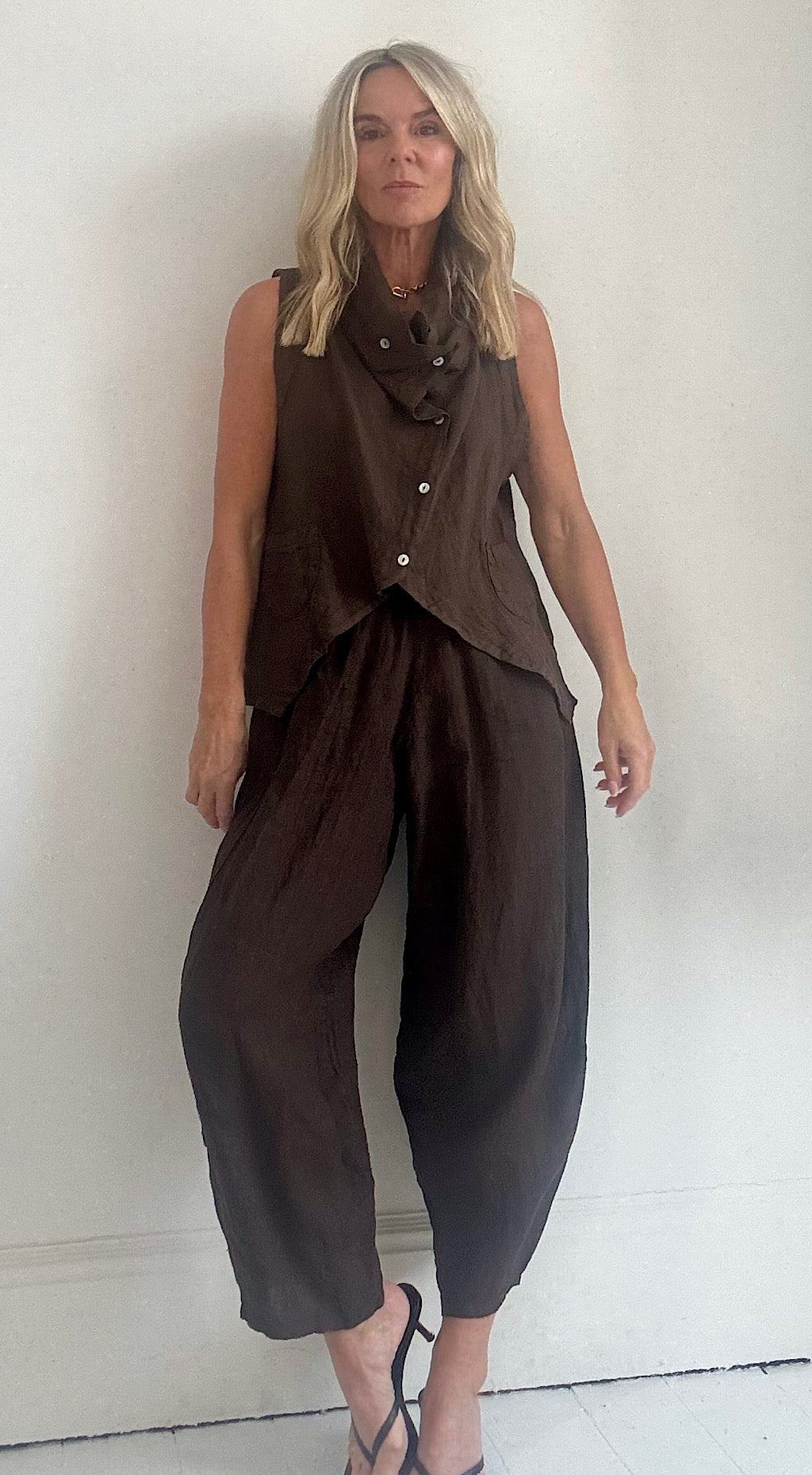 Linen cocoon pants chocolate