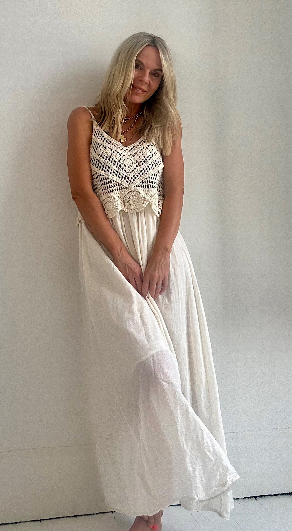 Crochet bodice dress white