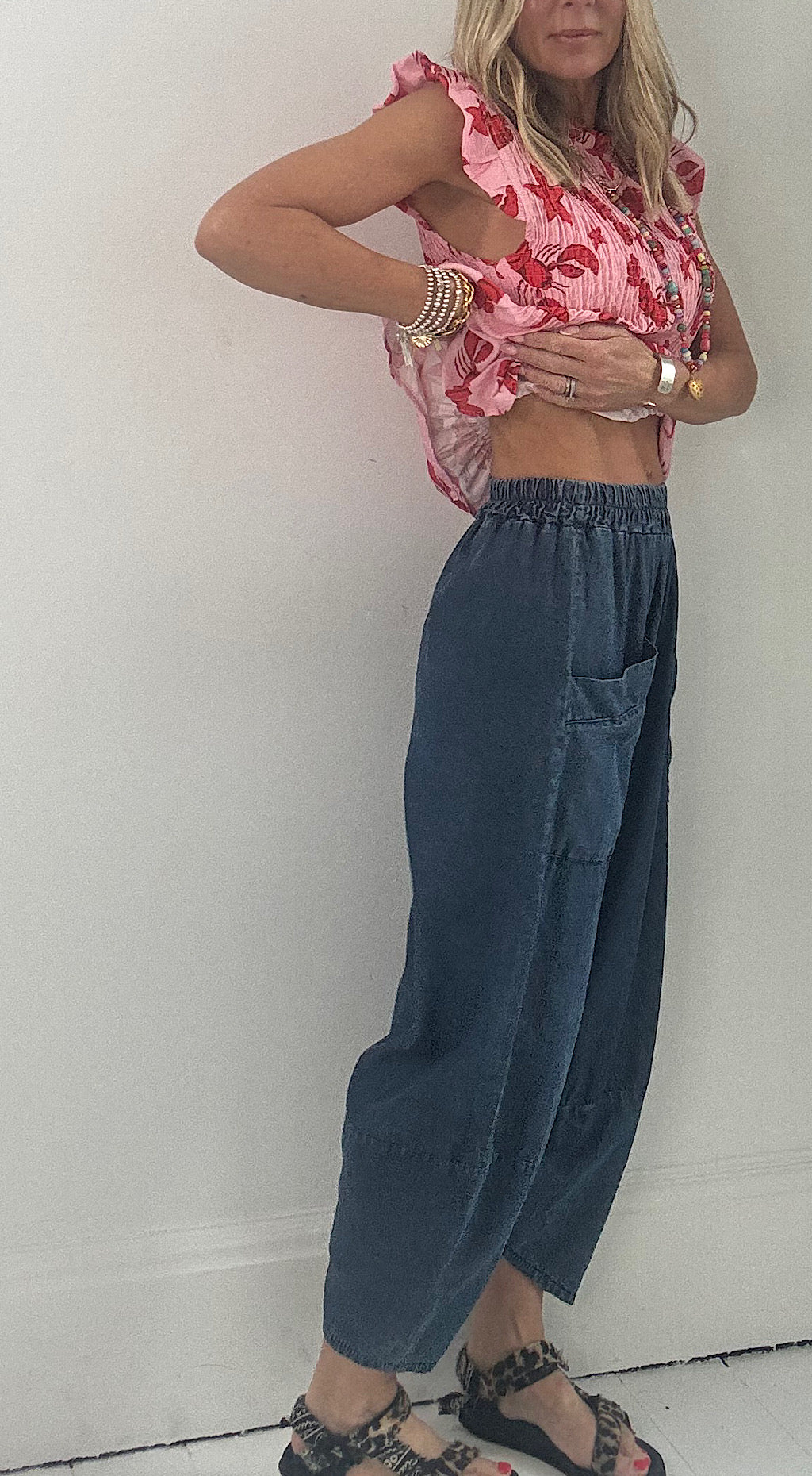 Chambray denim cocoon pant