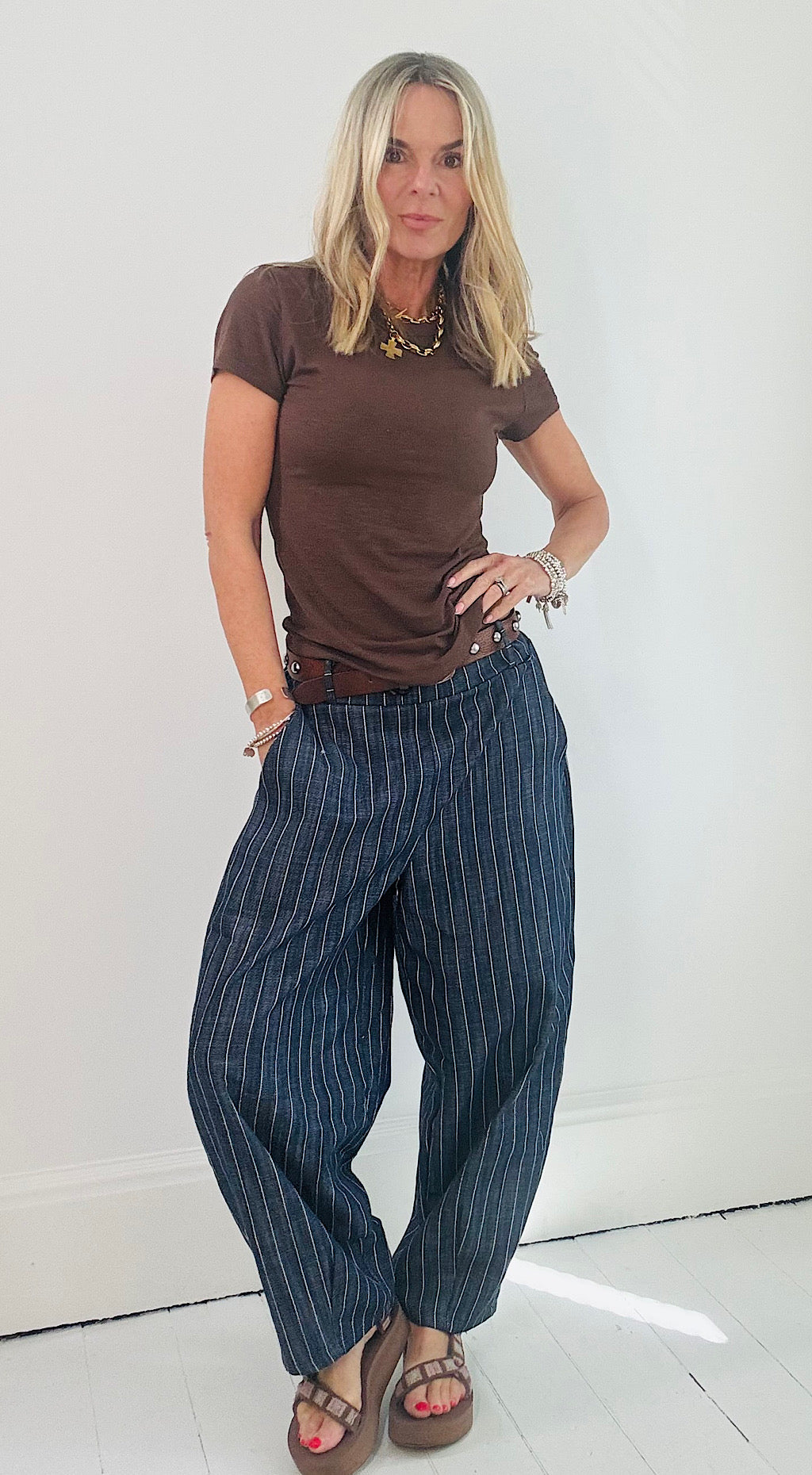 Pinstripe Denim Cocoon Pant