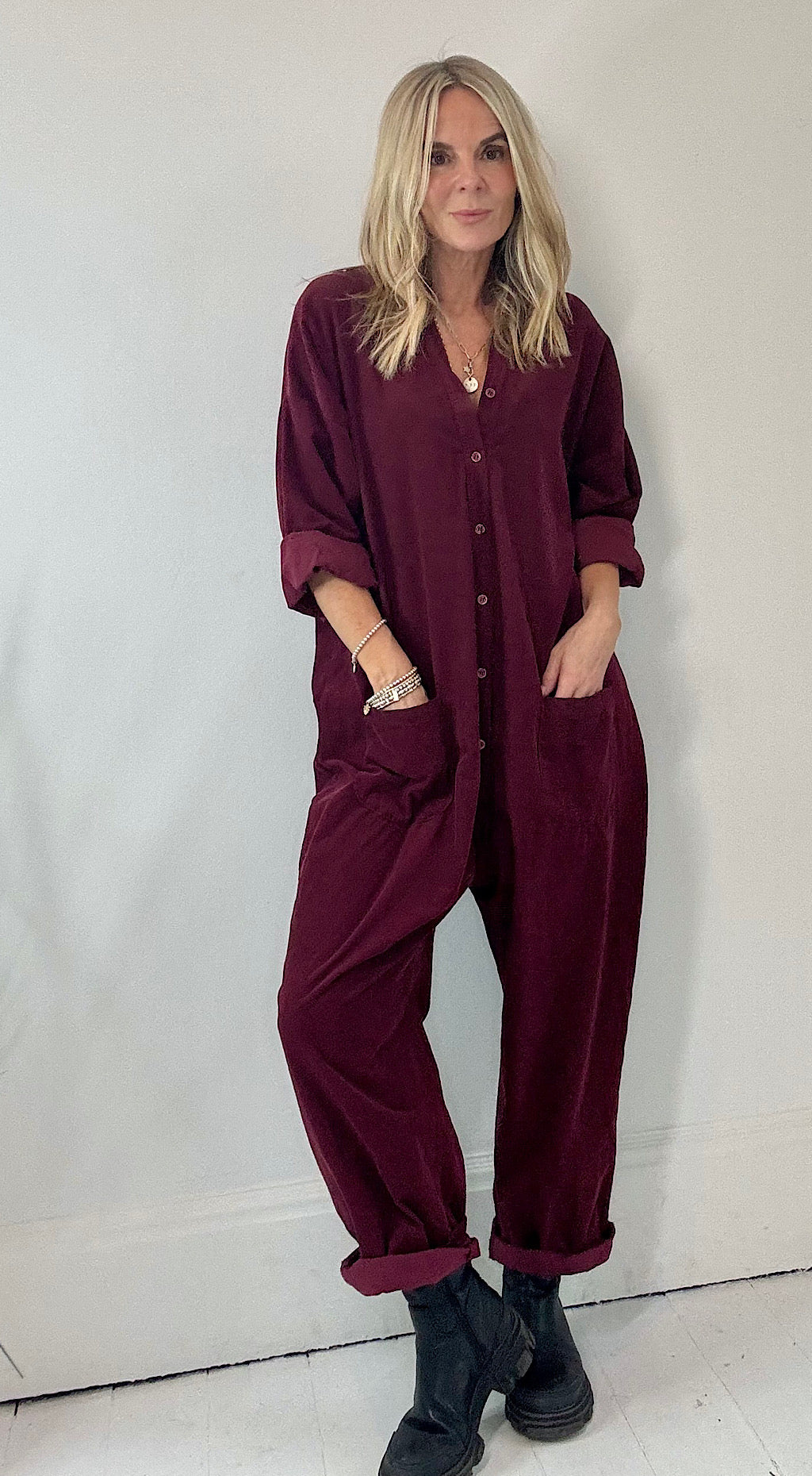 Cord Boiler Suit - burgundy