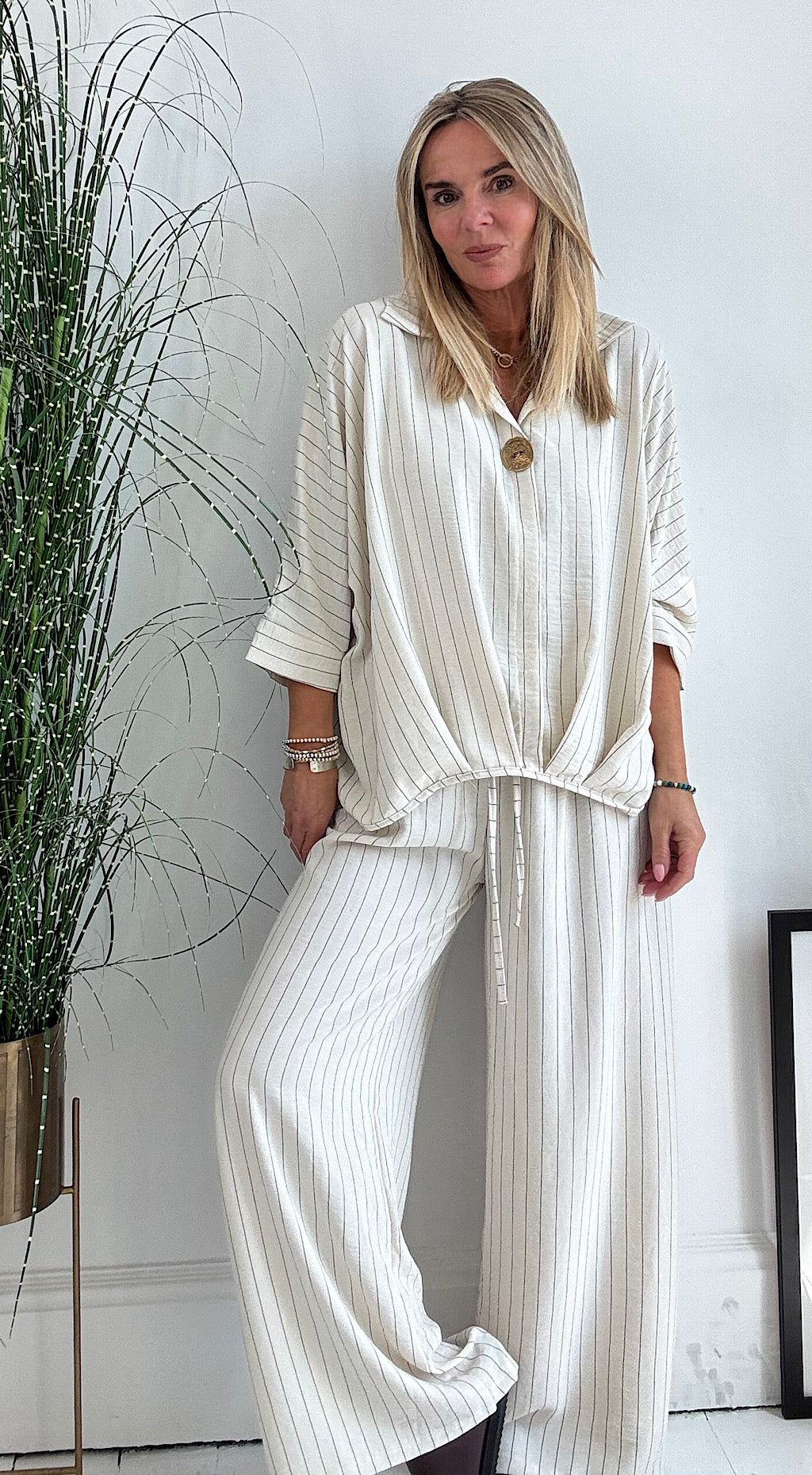 Cream Pinstripe Suit
