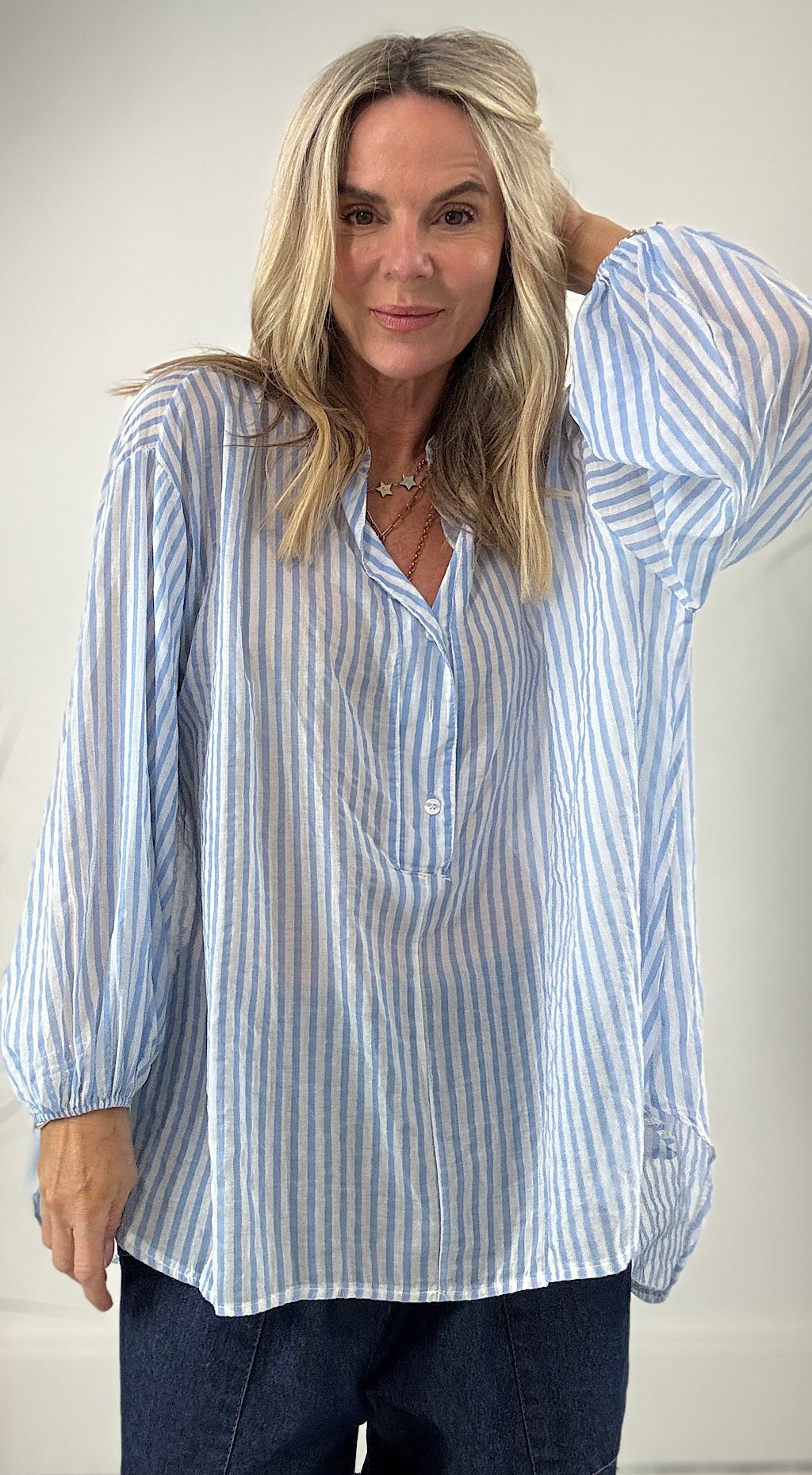 Cotton stripe shirt pale blue