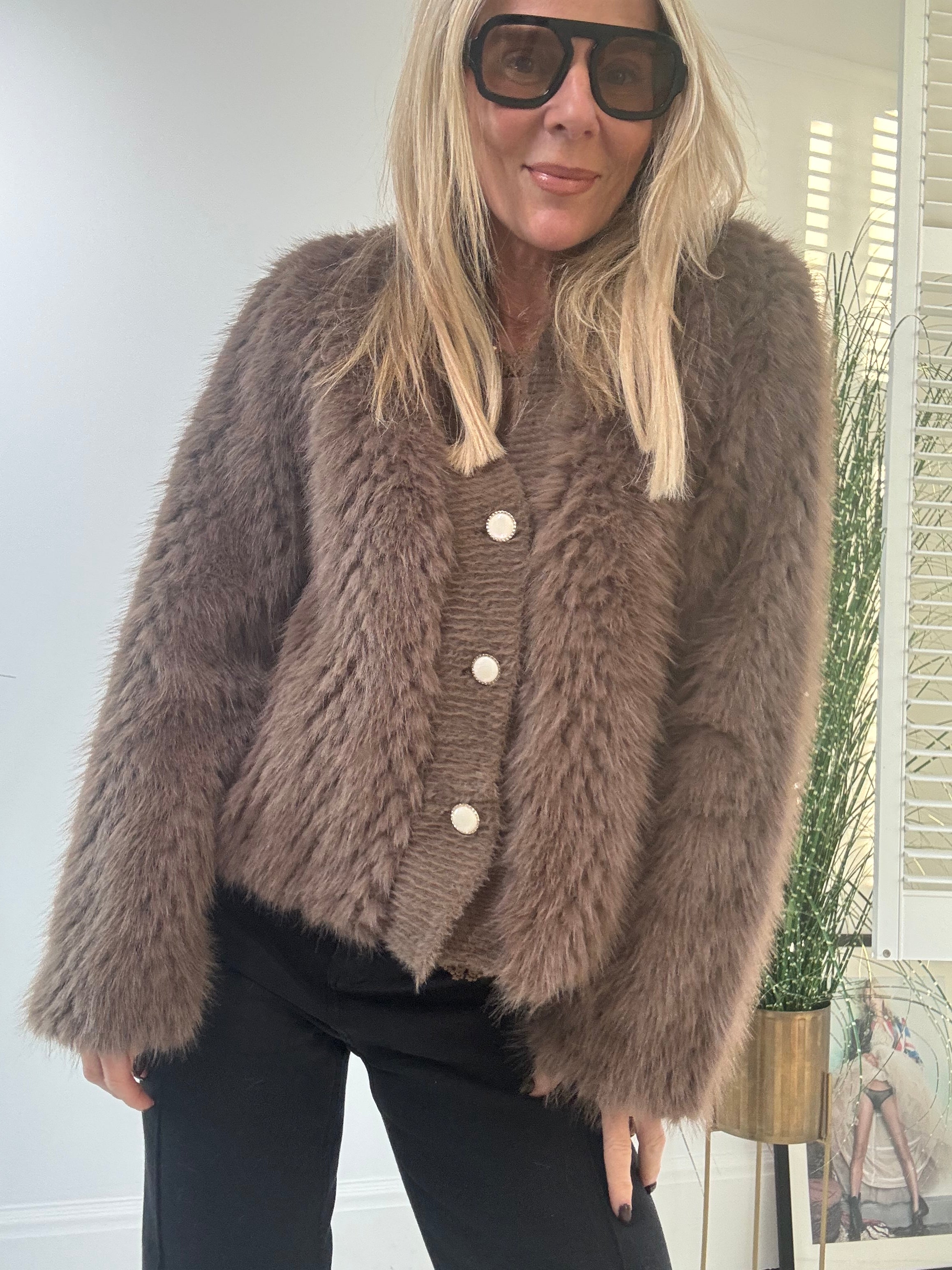 Fur Cardigan Coffee