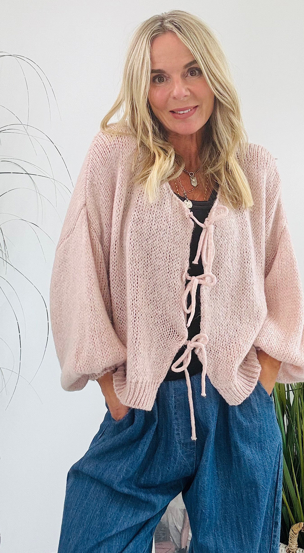 Tie Front Cardigan - vintage pink