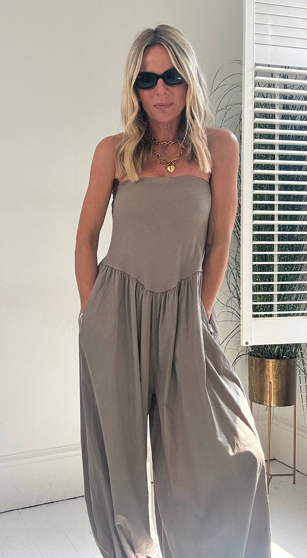 Balloon leg jumpsuit mocha