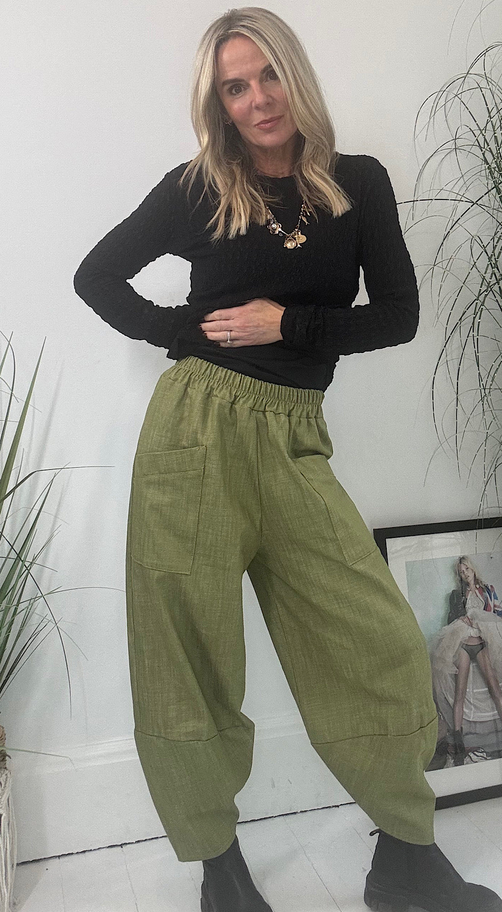 Denim Pocket Cocoon Pant - green