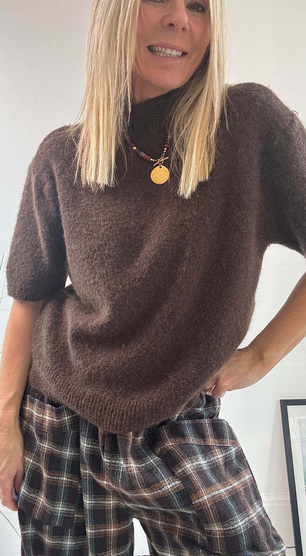 Alpaca Short Sleeve Knit - brown