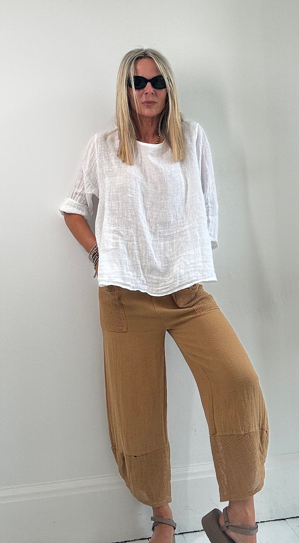 Linen short sleeve top white