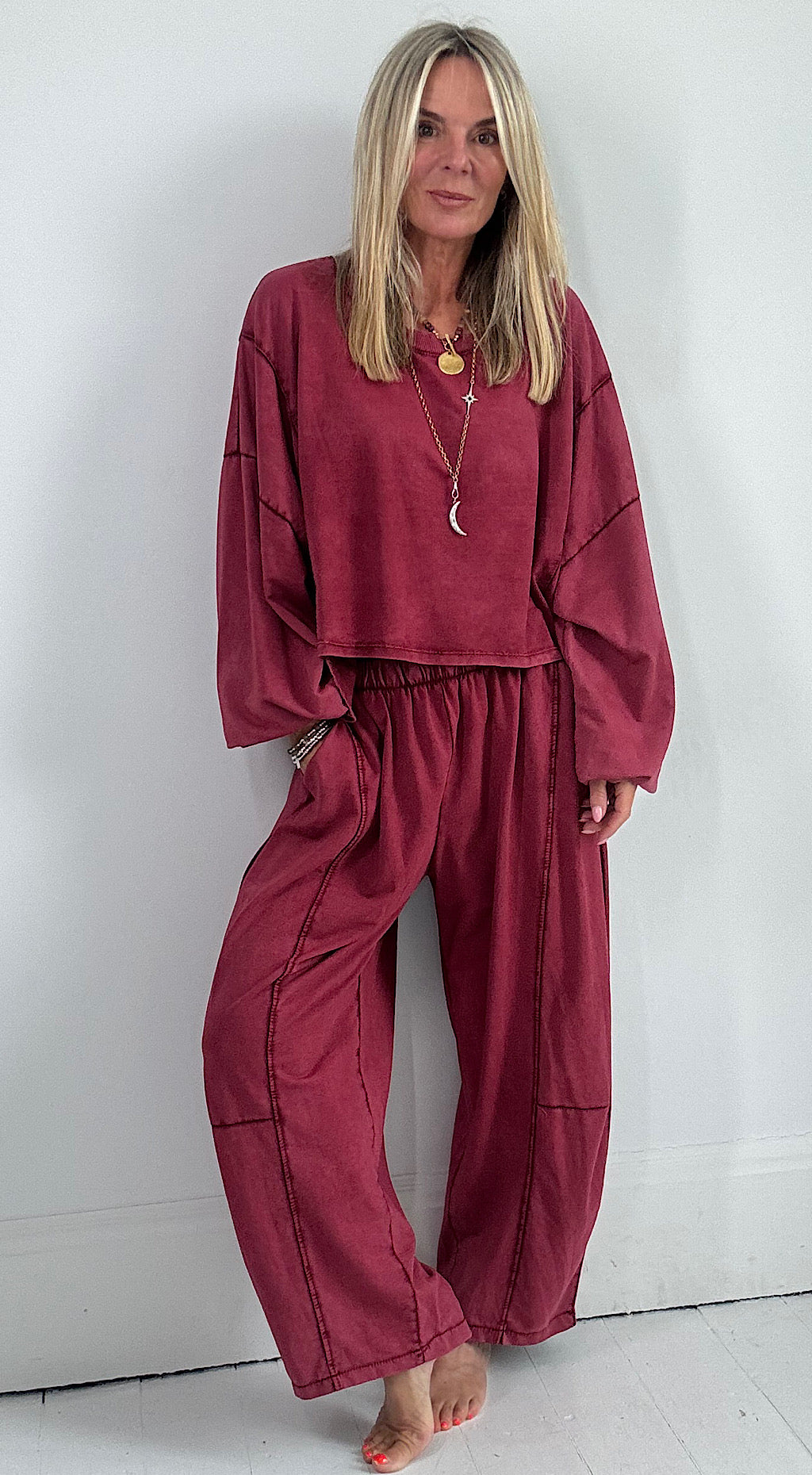 Acid Wash Sweat Pant - Bordeaux