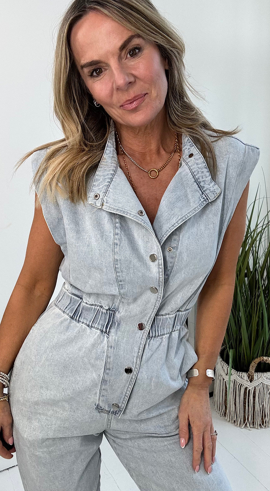 Washed denim jumpsuit