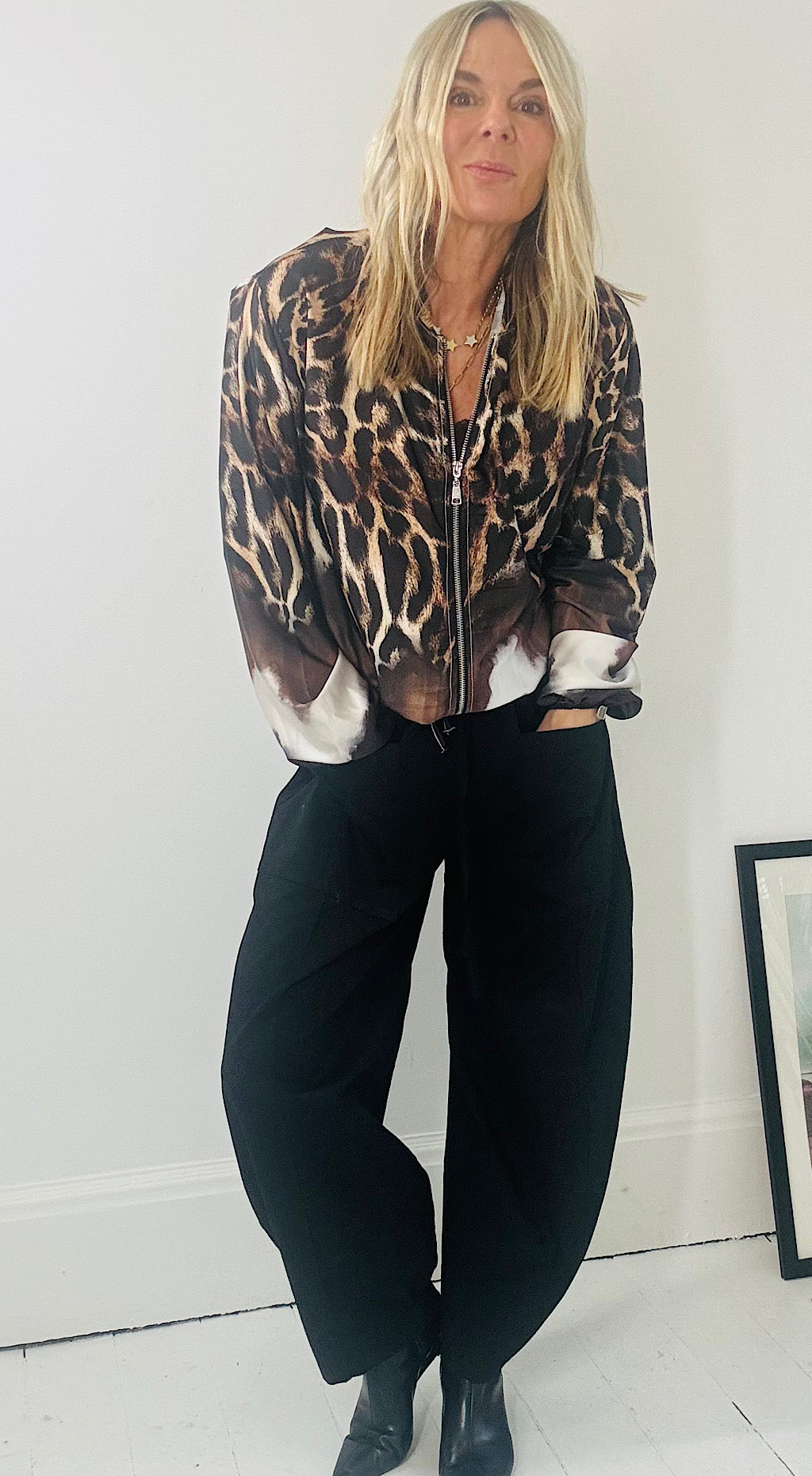 Silky Animal Print Bomber Jacket