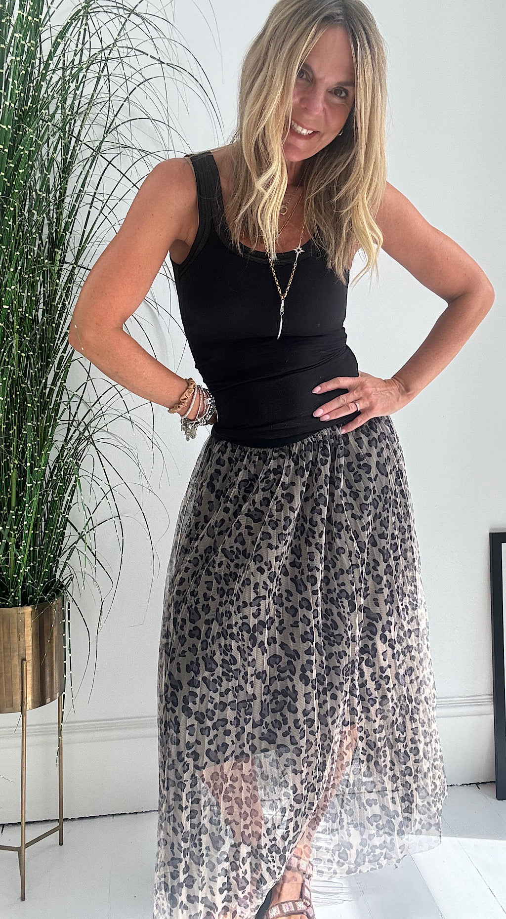 Mesh Leopard Tulle Skirt - stone