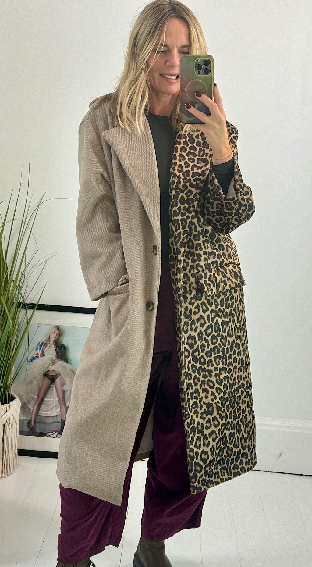 Leopard side duster coat