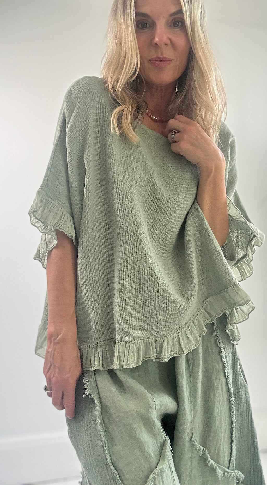 Tea bag linen top sage