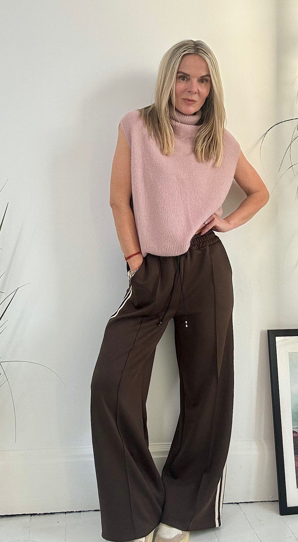 Roll neck tank blush