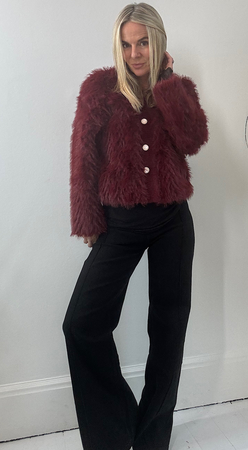 Fur Cardigan Burgundy