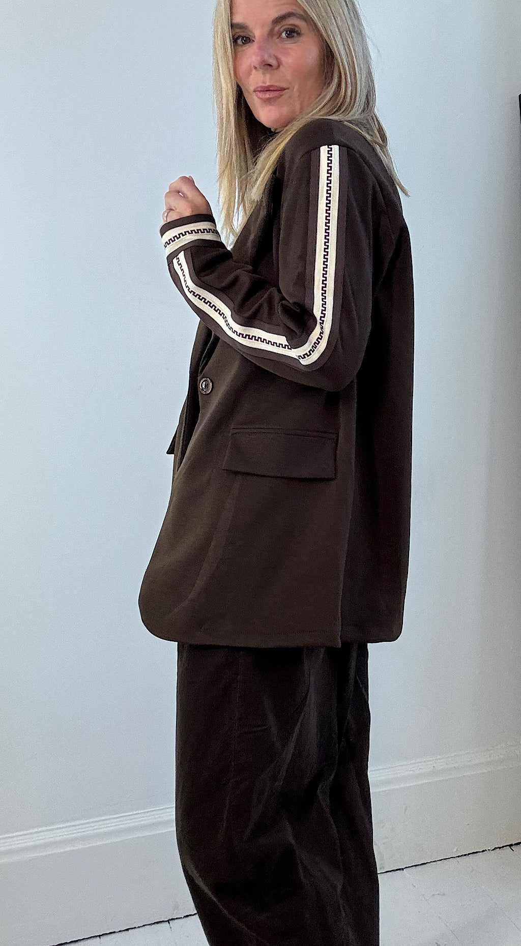 Striped Panel Scuba Blazer