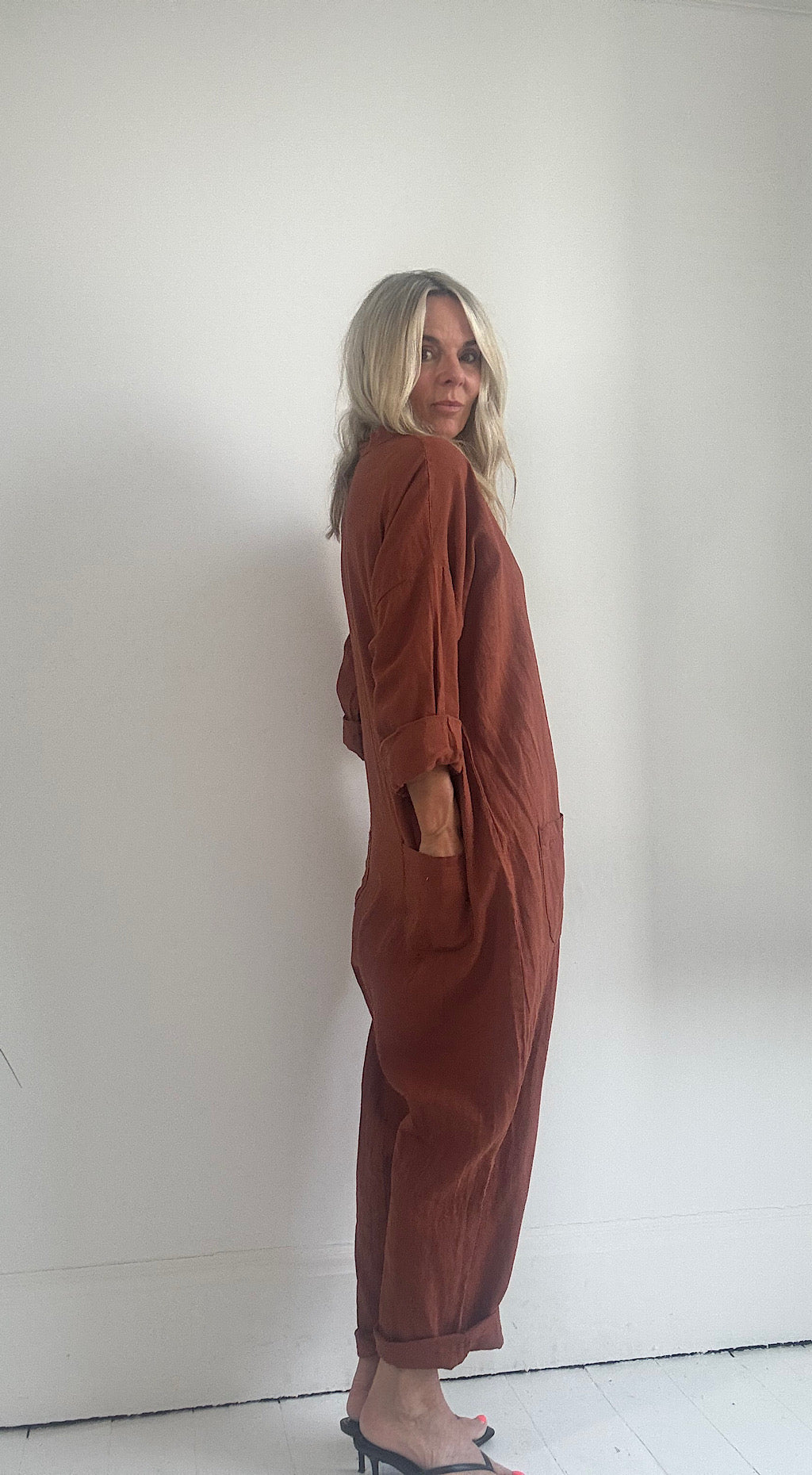 Linen boiler suit brick