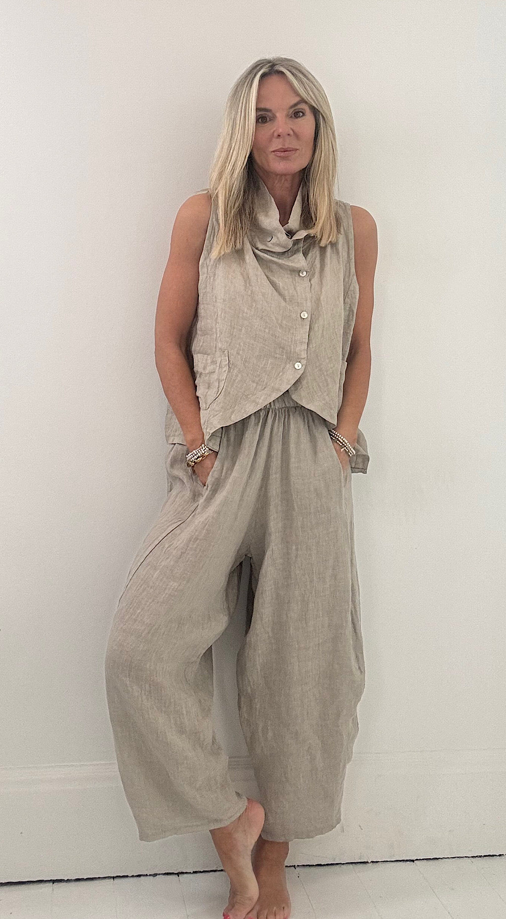 Linen cocoon pants stone