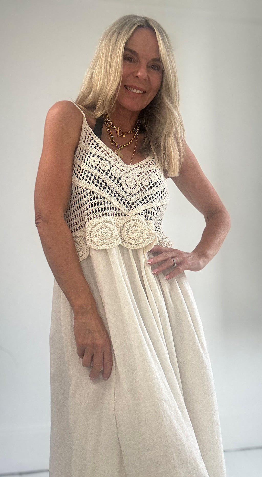 Crochet bodice dress white