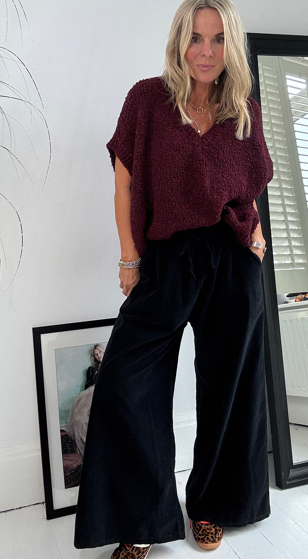 Needle Cord Flared Pant - Black
