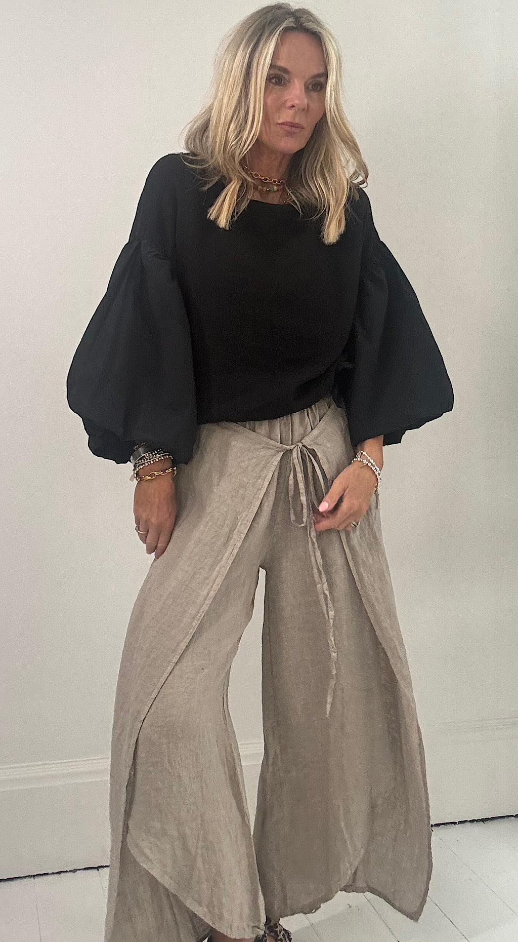 Linen wrap pants mocha