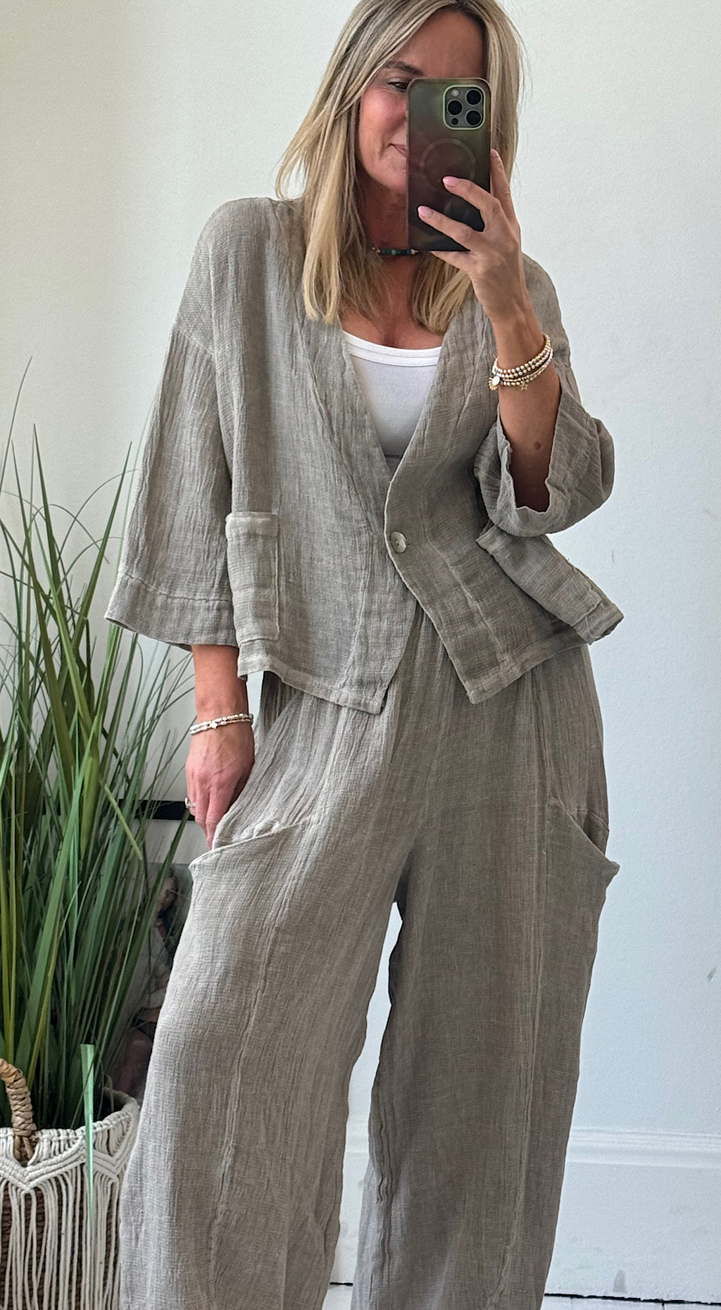 Linen tea bag jacket mocha