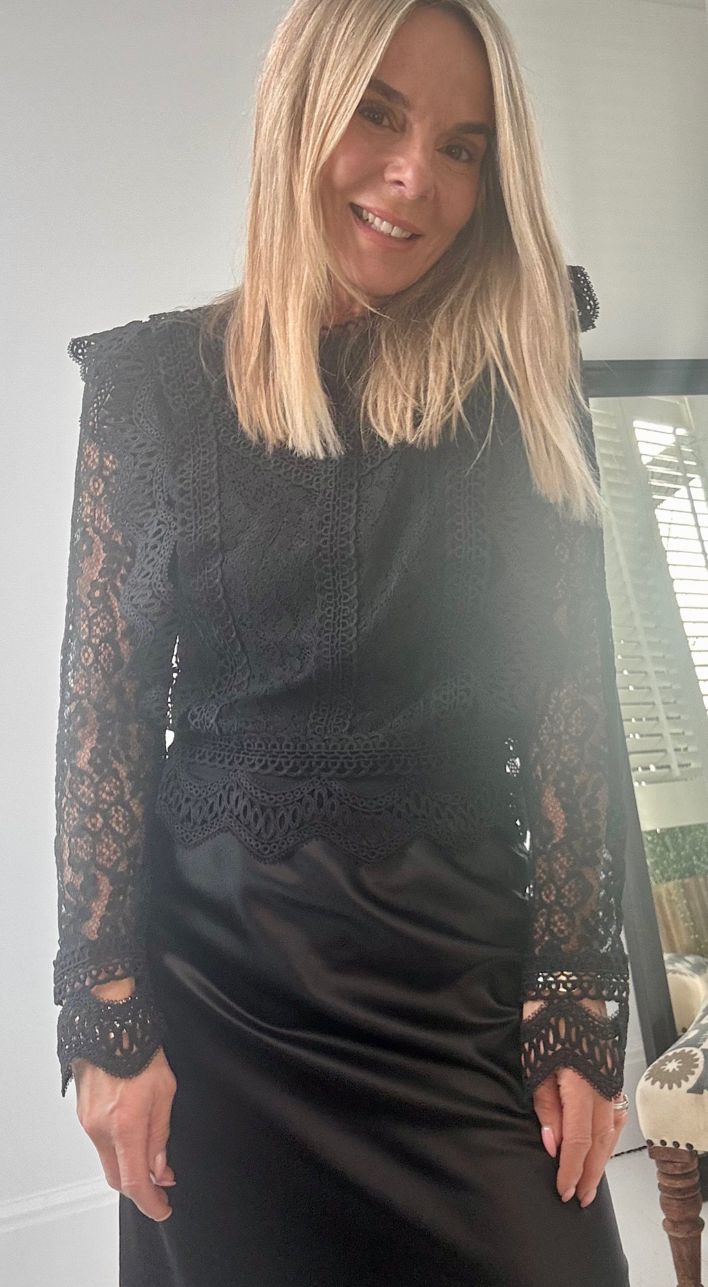 French lace long sleeve top black