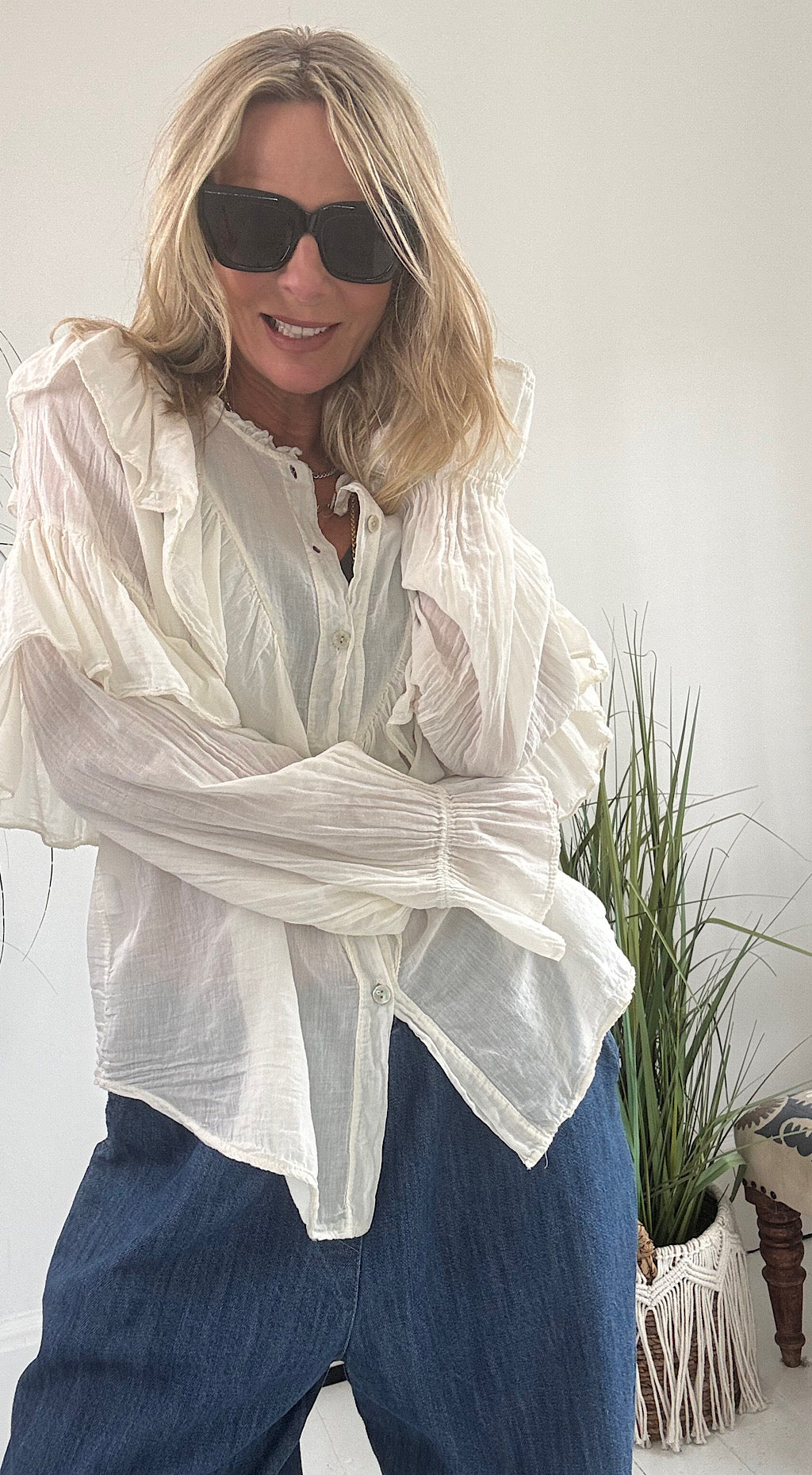 Cotton Frill Shirt - Cream