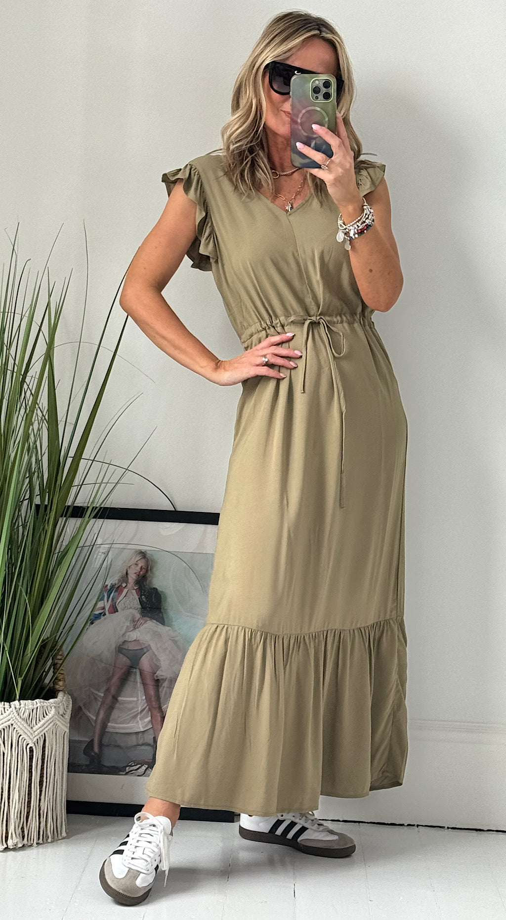 joella frill maxi dress khaki