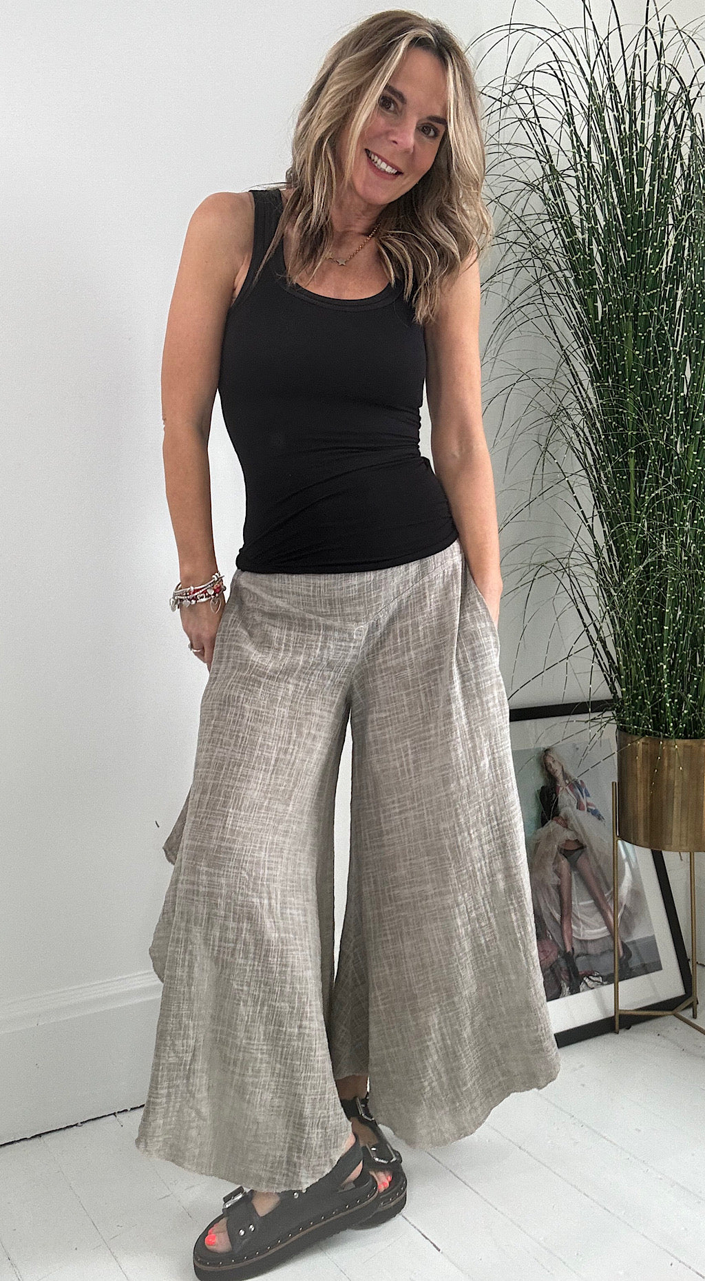 Linen Harem Pant - stone